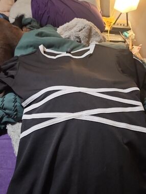 SHEIN Black Midi Dress with White Straps